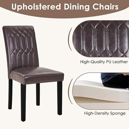 VECELO Upholstered Dining Chairs Set of 2, Modern PU Leather Accent Parsons, Solid Wood Legs w/Rubber Footpads, for Living Room Kitchen, Coffee