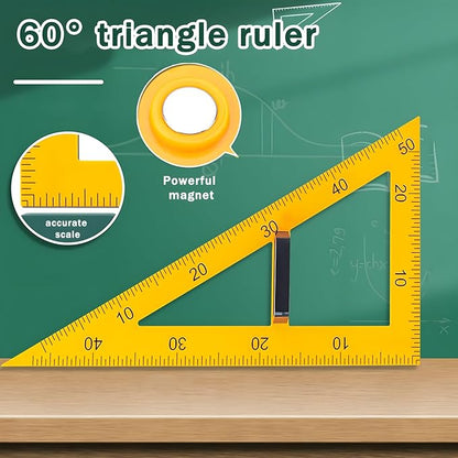 Magnetic Teaching Ruler Set with Multi-Functional Geometry Tools Durable ABS Plastic for Whiteboard Classroom Projects Student Teacher Math Supplies (Yellow 5pcs)