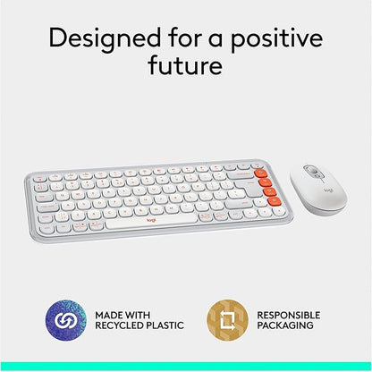 Logitech POP ICON Combo, Bluetooth Keyboard and Mouse Combo, Comfortable Typing, programmable Keys and Buttons, Quiet clicks, Easy-Switch up to 3 Devices - Off-White