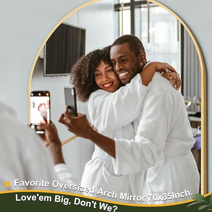 NicBex Oversized Full Length Mirror with Stand, 76"x35" Aluminum Alloy Frame Large Floor Mirror, Large Arched Mirror Full Length, Gold - Free Standing, Leaning Against Wall or Wall-Mounted