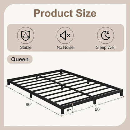 5 Inch Low Queen Bed Frame, Heavy Duty Bed Frame Queen Size Low Profile, No Box Spring Needed, Easy Assembly, Noise Free, Black