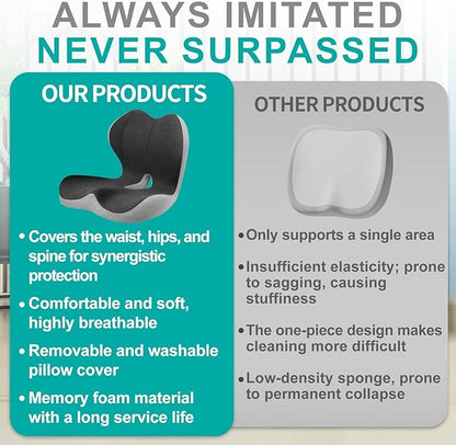 Seat Cushion for Office Chair, Car and Wheelchair Use, with Lumbar Support Pillow and Memory Foam Coccyx Cushion for Tailbone Pain, Back Pain, Sciatica and Hemorrhoid Relief, Ergonomic seat Cushion