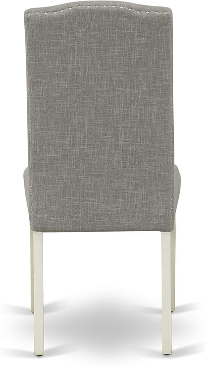 East West Furniture SHEN3-LWH-06 3 Piece Dining Set Contains a Round Kitchen Table with Pedestal and 2 Dark Shitake Linen Fabric Parson Dining Chairs, 42x42 Inch, Linen White