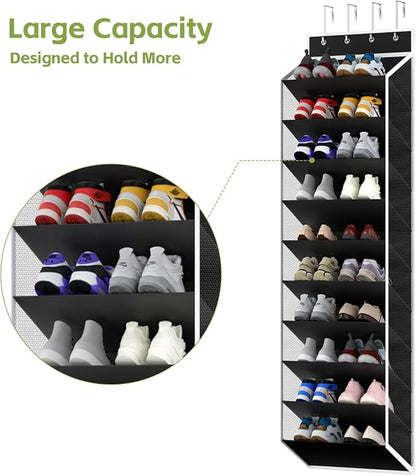 KEEPJOY 10 Tiers Mesh Over Door Shoe Organizer Storage, Hanging Shoe Holder for Door with Large Deep Pockets, Fit 20-30 Pairs Shoe Rack for Sneakers, Boots.(Black)