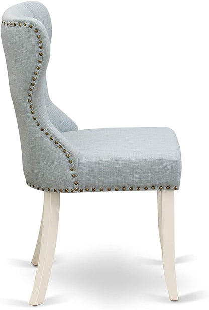 East West Furniture X097SI215-9 9 Piece Kitchen Table & Chairs Set Includes a Rectangle Dining Room Table with X-Legs and 8 Baby Blue Linen Fabric Parsons Chairs, 40x72 Inch, Multi-Color