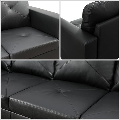 L Shaped Sectional Couches for Living Room, Modular 4 Seat Sofa with Ottoman Storage, Modern Couch with Chaise for Bedroom Apartment Furniture, Black