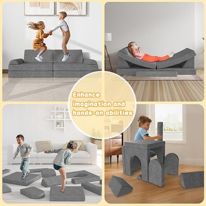 Modular Kids Play Couch 10PCS – Convertible Kids Sofa & Toddler Play Couch with DIY Foam Pieces for Imaginative Play, Climbing & Relaxation for Playroom, Bedroom, Nursery & Living Room