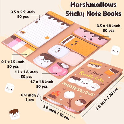 B1ykin Cute Sticky Notes Set - I Just Really Like Marshmallows Self-Stick Notes Pad, 550 Sheets Writing Memo Pages Sticky Notepad for Teacher Appreciation Gifts, School Office Supplies (Marshmallows)