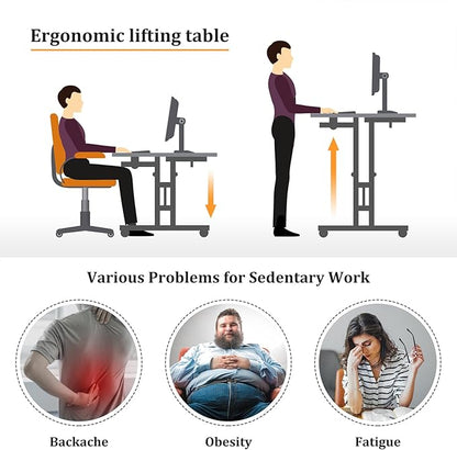 Small Standing Desk with Wheels, Mobile Stand Up Desk, Portable Standing Table on Wheels for Walking Pad, Rolling Computer Desk Adjustable Height, Tall Table