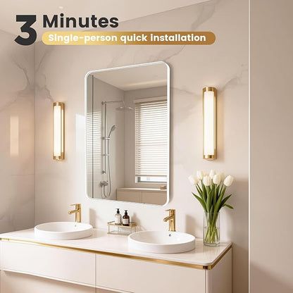 22" x 34" Bathroom Mirror Wall Mounted, Matte Aluminum Alloy Frame with Rounded Corners, Shatterproof Tempered Glass, Anti-Rust HD Vanity Mirror for Bathroom, Bedroom, Entryway (White)