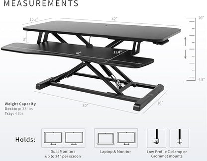 VIVO 42 inch Desk Converter, K Series, Height Adjustable Sit to Stand Riser, Dual Monitor and Laptop Workstation with Wide Keyboard Tray, Black, DESK-V042KB