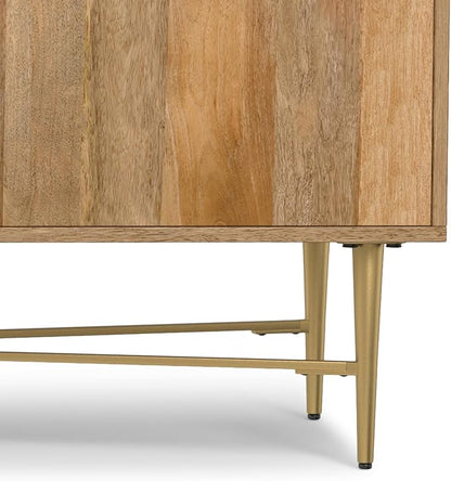 SIMPLIHOME Fallon SOLID MANGO WOOD 60 inch Wide Contemporary TV Media Stand in Natural For TVs up to 65 inches for the Living Room and Entertainment Center
