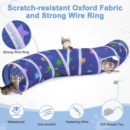 Glittme Cat Tunnel, Cat Tunnels for Indoor Cats, S-Shape Peekaboo Cat Cave with Cat Toys, Foldable Cat Tubes and Tunnels for Cats, Rabbit, Puppy, Guinea Pig
