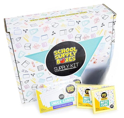 School Supply Boxes | STEM Class Case (4 Boxes) | Back to School Essentials Kit for Students & Teachers | Includes a Calculator, Graph Ruled Filler Paper, a Protractor, & More