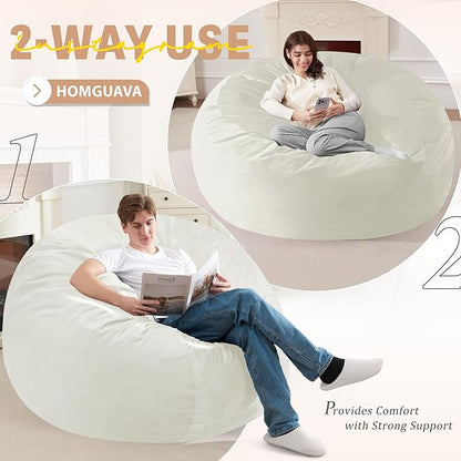 Homguava 6 FT Bean Bag Chair: 6' Bean Bags with Memory Foam Filled, Large Beanbag Chairs Soft Sofa with Dutch Velvet Cover-Beige