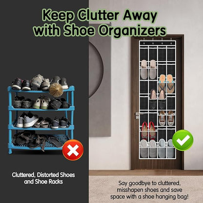 28 Compartment Over the Door Shoe Organizer, Breathable Mesh Large Shoe Rack for Closet Storage, Space Saving Hanging Shoe Holder with Reinforced Hooks (Fits Men & Women,Black-01)