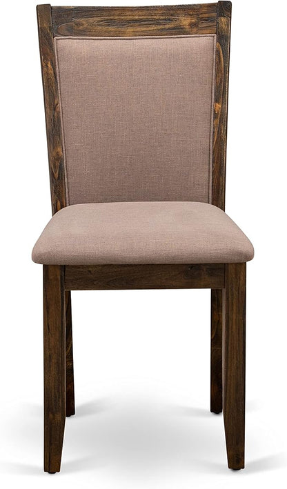 East West Furniture I3MZ7-748 7 Piece Dining Room Table Set Consist of a Round Dining Table with Pedestal and 6 Coffee Linen Fabric Upholstered Chairs, 48x48 Inch, Distressed Jacobean