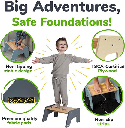 1-Step Wooden Step Stool for Toddlers | Kids Step Stool for Bathroom Sink, Kitchen, and Potty Training | Non-Slip Stool for Toilet Independence | Wooden Step for Children Ages 2+ Blue