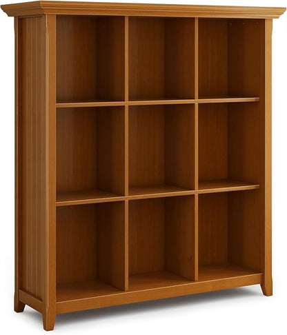 SIMPLIHOME Acadian Bookcase - 44 inch Tall 9-Cube Solid Wood Cube Organizer in Light Golden Brown, Transitional Bookcase Storage for Living Room, Study or Office with Fixed Shelves and Tapered Legs