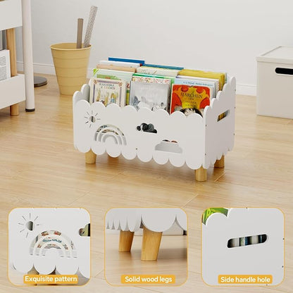 Wood Kids Bookshelf, Montessori Bookshelf, With 2 Adjustable Dividers, Suitable Kids Rooms, Nursery & Classroom, Kids Bookshelf And Toy Storage, Toddler Book Rack, Nursery Book Shelves, (White) big