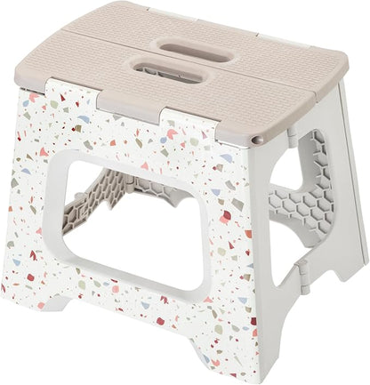 Vigar Compact Step Stool Foldable, 12-1/2-inch Step Stools for Adults up to 330 Pound, Lightweight Stool, Non-Slip Folding Step Stool, Grey Terrazo Pattern