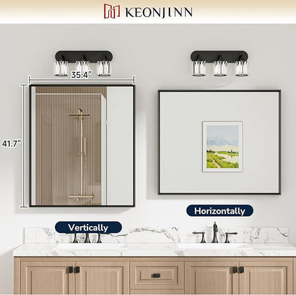 Keonjinn 42 x 36 Inch Brushed Nickel Bathroom Mirrors for Over Sink, Beveled Rectangle Framed Mirrors for Wall, Farmhouse Bathroom Vanity Mirror, Square Corner, Hangs Horizontally or Vertically