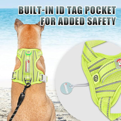 BARKBAY No Pull Dog Harness Large Reflective Dog Harness with Front Clip and Easy Control Handle for Walking Training Running with ID tag Pocket(Sunlight,L)