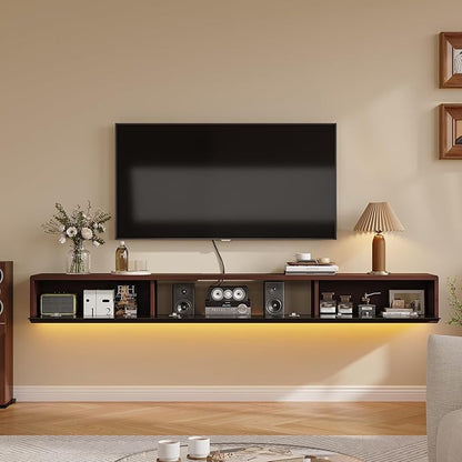 Floating TV Stand Matte Finish,70'' Wall-Mounted TV Cabinet,Floating TV Console,Under TV Shelf with 3 Doors for Living Room Bedroom(Walnut+Black)