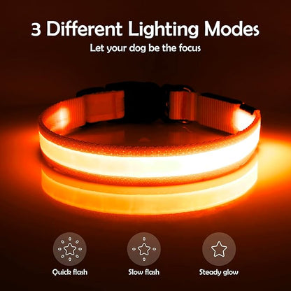 Vizpet LED Dog Collar, Light Up Dog Collar Adjustable USB Rechargeable Super Bright Safety Light Glowing Collars for Dogs(Large,Orange)