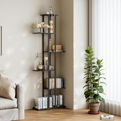 Bookshelf，Small Bookcase for Small Space，6-Tier Bookshelf for Living Room, Home Office, Study，9.45 x 20.8 x 62.2 Inches,Black