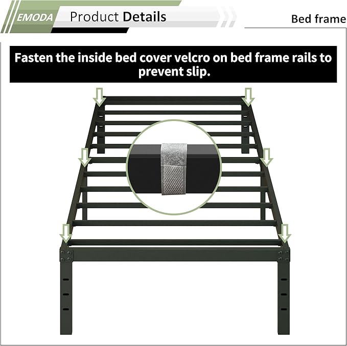 EMODA 14 Inch Twin Bed Frames with Cover Skirt, Heavy Duty Metal Twin Platform Bed Frame No Box Spring Needed, Noise Free, Easy Assembly
