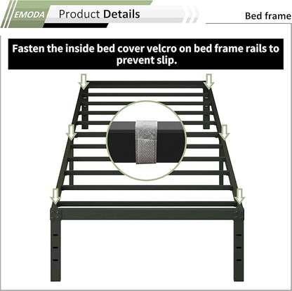 EMODA 14 Inch Twin XL Bed Frames with Cover, Heavy Duty XL Twin Metal Platform Bed Frame No Box Spring Needed, Noise Free, Easy Assembly