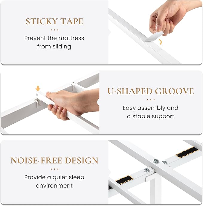 SHA CERLIN 14 Inches Queen Size Metal Platform Bed Frame/Vintage Iron-Art Headboard and Footboard/Mattress Foundation for Storage/No Box Spring Needed/Noise-Free/Easy Assembly/White