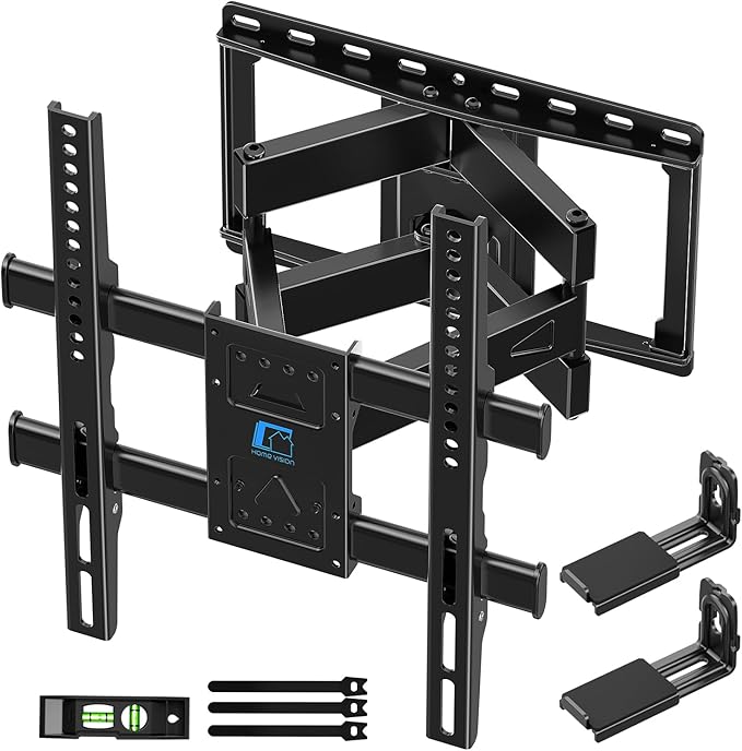 HOME VISION TV Wall Mount for 32-70 Inch TV with Soundbar Bracket, Full Motion TV Bracket with Articulating Dual Arms, Swivel and Tilt, Fits 8" 12" 16" Stud, Max VESA 400X400mm, Up to 132lbs