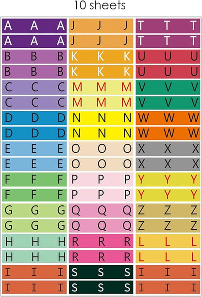 Alphabet Book Spine Labels for Classroom Library | 540PCS Teacher Supplies Stickers for Classroom Book Shelf/Book Bins | 26 Colors Letter (10 Sheet Pack)