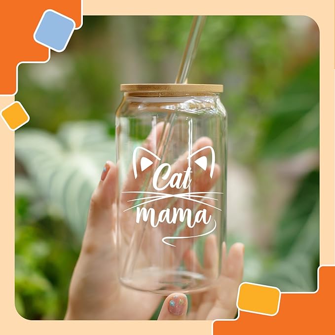 NewEleven Gifts For Cat Mom, Cats Lover - Cat Gifts For Women - Cute Kitten Stuff, Cats Themed Gift For Women - Cute Funny Gift For Her, Best Friend - 16 Oz Coffee Glass