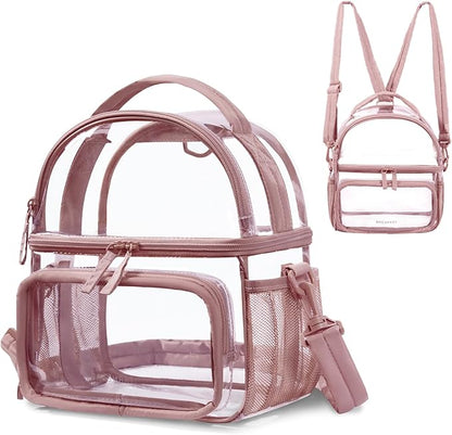 BAGSMART Stadium Approved Clear Bag 12"x6"x12", Double Deck Lunch Box, Convertible to Backpack, Waterproof PVC, Pink