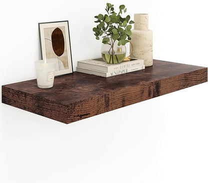 Heimlove Bathroom 12'' Deep Floating Shelves for Wall - Shelf Over Toilet Wall Mounted Farmhouse 24 inches,Wood Floating Shelves Decor & Storage Set of 1,Rustic Brown