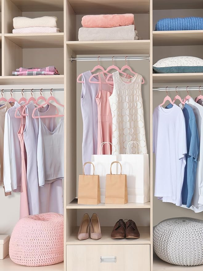 Smartor Pink Velvet Hangers - 50 Pack, Felt Hangers Non Slip Rose Gold Velvet Hangers, Heavy Duty Felt Hanger Flocked Hangers as Coat Hangers, Suit Hangers - Heavy Duty Clothes Hangers Velvet - Pink