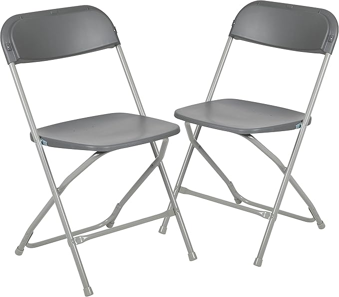 Flash Furniture Hercules Series Plastic Folding Chair - Grey - 2 Pack 650LB Weight Capacity Comfortable Event Chair-Lightweight Folding Chair