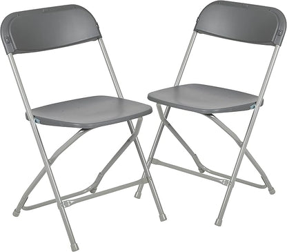 Flash Furniture Hercules Series Plastic Folding Chair - Grey - 2 Pack 650LB Weight Capacity Comfortable Event Chair-Lightweight Folding Chair