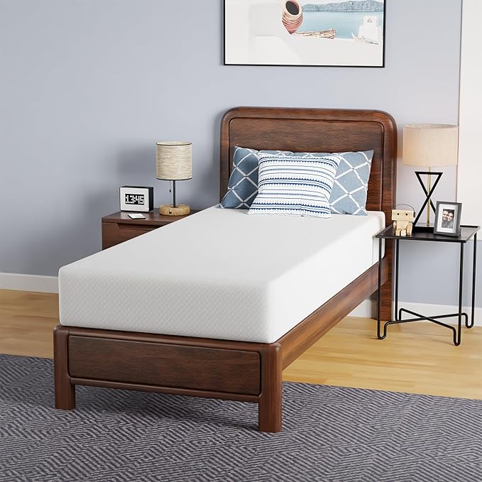 FDW | 10 Inch Twin Mattress | Medium Firm | Gel Memory Foam Mattress | White | Bed in a Box, CertiPUR-US Certified | Pressure Relief, Cooling Ventilated Foam | Washable Removable Cover