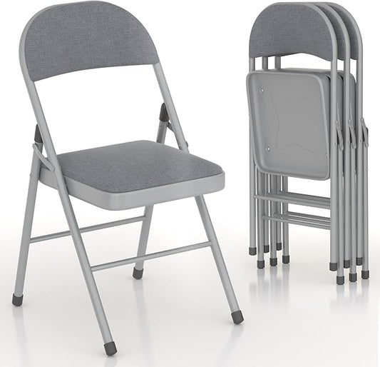 VECELO Padded Folding Chairs 4 Pack, Comfortable Cushioned Seat & Backrest with Steel Frame, for Office, Indoor Outdoor, Commercial Events, Dark Grey