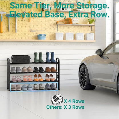 3-Tier Expandable Shoe Rack for Closet Floor, X-Frame Metal Small Shoe Rack for Entryway, Adjustable Shoe Shelf Organizer, Free Standing Shoe Racks for Front Door Entrance, Garage - Black
