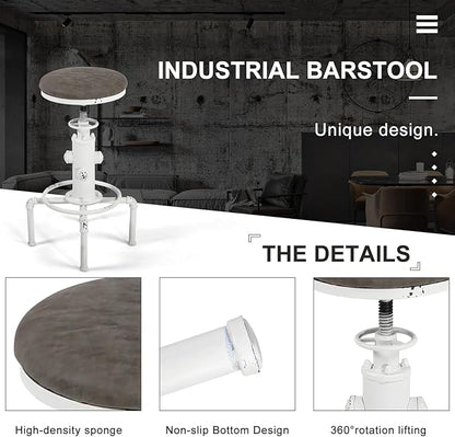 Topower Antique Vintage Industrial Barstool PU Leather Water Pipe Fire Hydrant Design Cafe Coffee Industrial Bar Stool Set of 2 Antique White