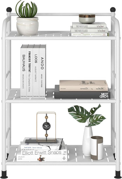 3 Tier Bathroom Storage Open Shelf Unit, Free-Standing Matte Metal Corner Rack Shelving for Kitchen, Living Room, Hallway (Matte White, 3 Tier)