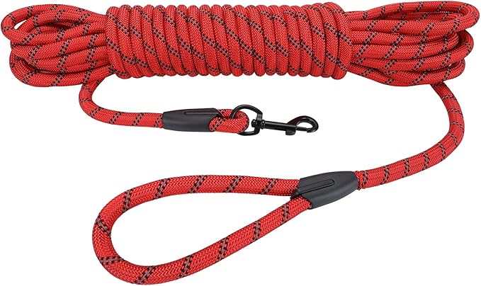 Long Dog Leash for Training 50Ft-Reflective Nylon Rope with Swivel Hook-Recall Agility Lead for Large Small Medium Dogs Outside Walking Hiking-Red Diam 1/2"