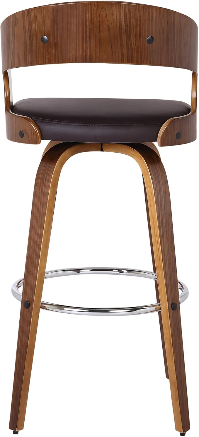 Armen Living Shelly 26" Counter Height Swivel Brown Faux Leather and Walnut Wood Bar Stool - Set of 2