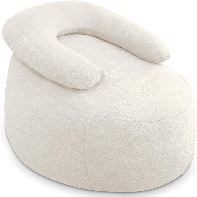 HABUTWAY Bean Bag Chair with U-Shaped Pillow for Adult and Kids Big BeanBag Chair with Filling Ultra Soft Teddy Fleece Couch Chair with Washable Cover for Living Room Bedroom Office, Beige & Beige