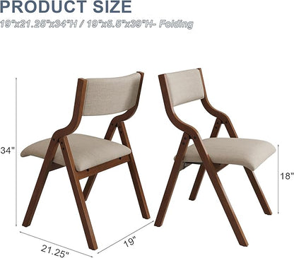 Folding Dining Chairs Set of 2, Upholstered Kitchen Chair with Padded Seat & Backrest, Modern Side-Chair with Wood Legs for Home Office Living Room,No Assembly Needed,Cream Taupe+ Walnut